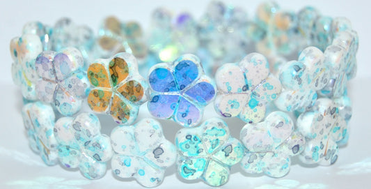 Table Cut Flower Beads, White Glossy Blue Violet P (02010-48102-P), Glass, Czech Republic