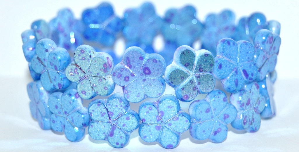 Table Cut Flower Beads, White Glossy Blue Violet Po (02010-48102-PO), Glass, Czech Republic