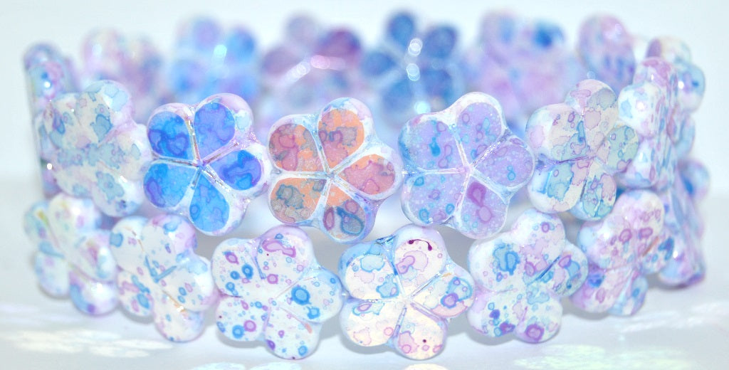 Table Cut Flower Beads, White Glossy Blue Violet Pr (02010-48102-PR), Glass, Czech Republic