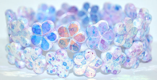 Table Cut Flower Beads, White Glossy Blue Violet Pr (02010-48102-PR), Glass, Czech Republic