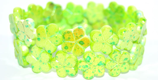 Table Cut Flower Beads, White Glossy Green Yellow Po (02010-48110-PO), Glass, Czech Republic