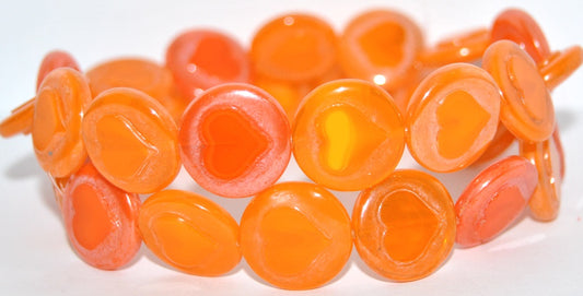 Table Cut Round Beads With Heart, Mixed Colors Orange Opal Hematite (MIX-ORANGE-OPAL-14400), Glass, Czech Republic