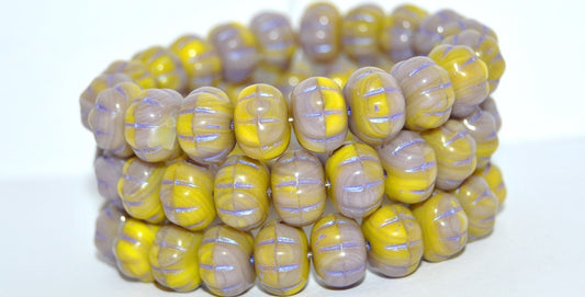 Pumpkin Pressed Glass Beads, 53402302 Blue Purple Lined (53402302-43809), Glass, Czech Republic