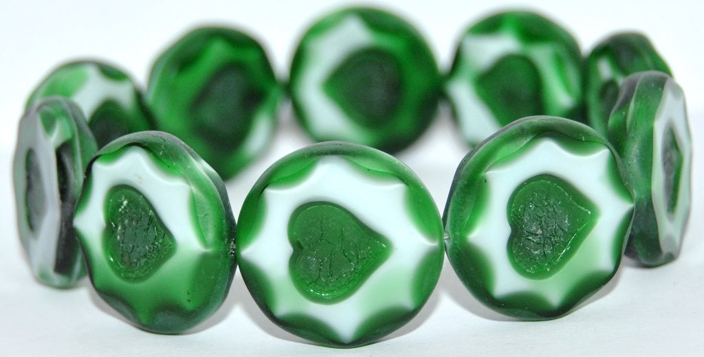 Table Cut Round Beads With Heart,57025 (57025), Glass, Czech Republic