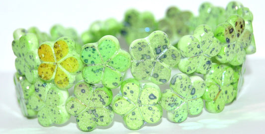 Table Cut Flower Beads, White Glossy Purple Green Po (02010-48106-PO), Glass, Czech Republic