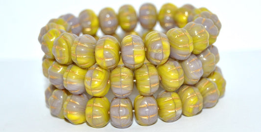 Pumpkin Pressed Glass Beads, 53402302 Glod Lined (53402302-43804), Glass, Czech Republic