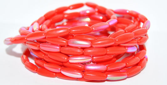 Olive Oval Pressed Glass Beads, Red Ab (93180-AB), Glass, Czech Republic