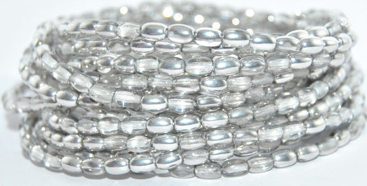 Olive Oval Pressed Glass Beads, Crystal Crystal Silver Half Coating (00030-27001), Glass, Czech Republic