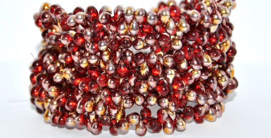 Pear Teardrop Pressed Glass Beads, Pre69206 64 Ruby Red Rose Gold Capri (PRE69206-64-90080-27101), Glass, Czech Republic