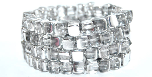 Cube Pressed Glass Beads, Pre59007 87 Crystal Crystal Silver Half Coating (PRE59007-87-00030-27001), Glass, Czech Republic