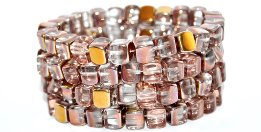 Cube Pressed Glass Beads, Pre59007 87 Crystal Rose Gold Capri (PRE59007-87-00030-27101), Glass, Czech Republic