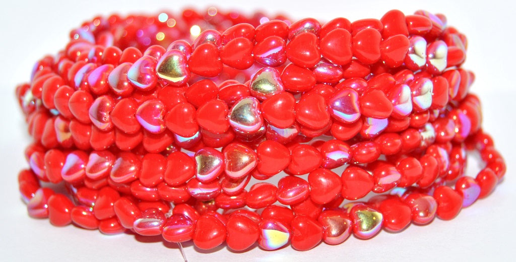 Heart Pressed Glass Beads, Pre79001 66 Opaque Red Ab (PRE79001-66-93200-AB), Glass, Czech Republic