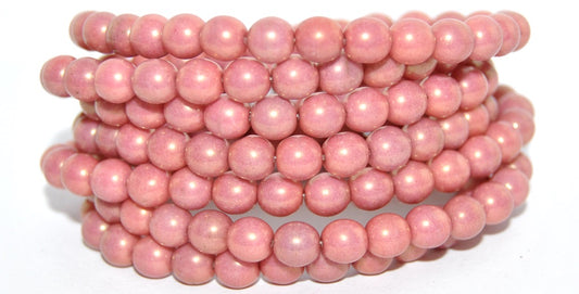 Round Pressed Glass Beads Druck, White Luster Red Full Coated (02010-14495), Glass, Czech Republic