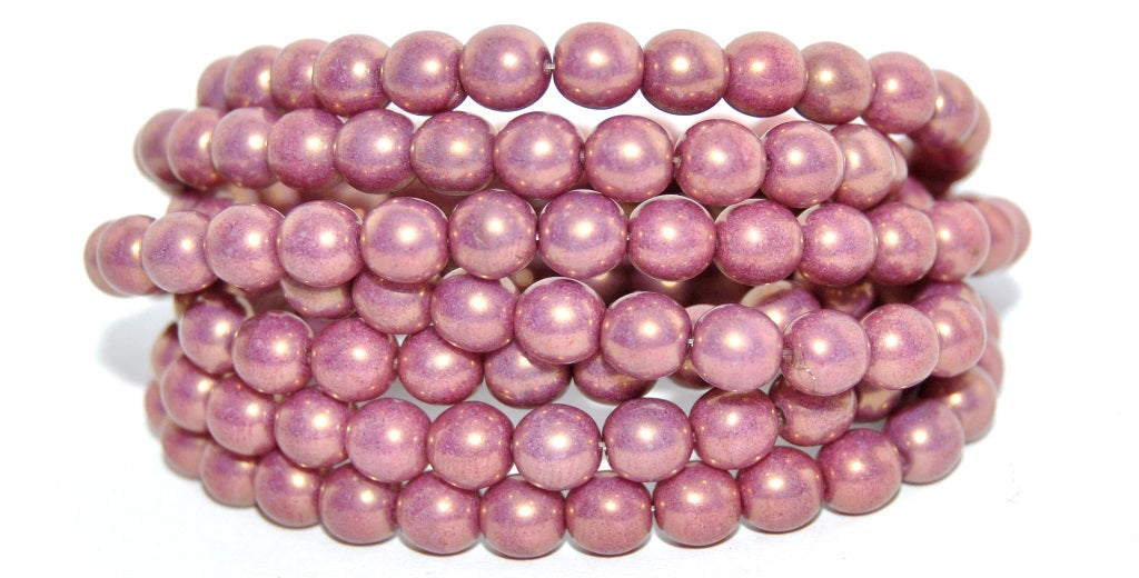 Round Pressed Glass Beads Druck, White Luster Violet Full Coated (02010-14496), Glass, Czech Republic