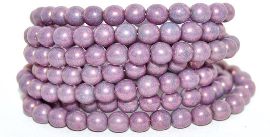 Round Pressed Glass Beads Druck, White Purple (02010-15726), Glass, Czech Republic