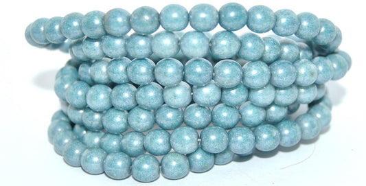 Round Pressed Glass Beads Druck, White Luster Blue Full Coated (02010-14464), Glass, Czech Republic