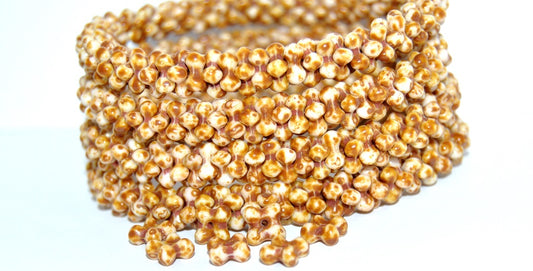 4-leaf Flower Glass beads, White Travertin (02010-86800), Glass, Czech Republic