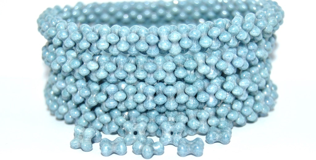 4-leaf Flower Glass beads, White Luster Blue Full Coated (02010-14464), Glass, Czech Republic