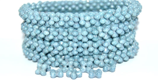 4-leaf Flower Glass beads, White Luster Blue Full Coated (02010-14464), Glass, Czech Republic