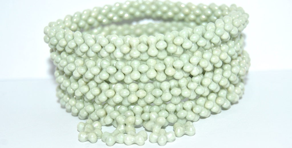 4-leaf Flower Glass beads, White Luster Green Full Coated (02010-14457), Glass, Czech Republic