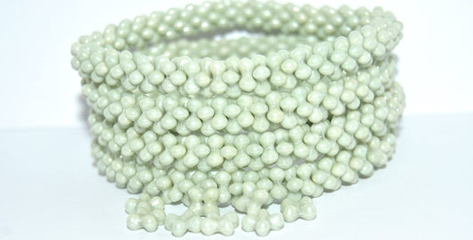 4-leaf Flower Glass beads, White Luster Green Full Coated (02010-14457), Glass, Czech Republic