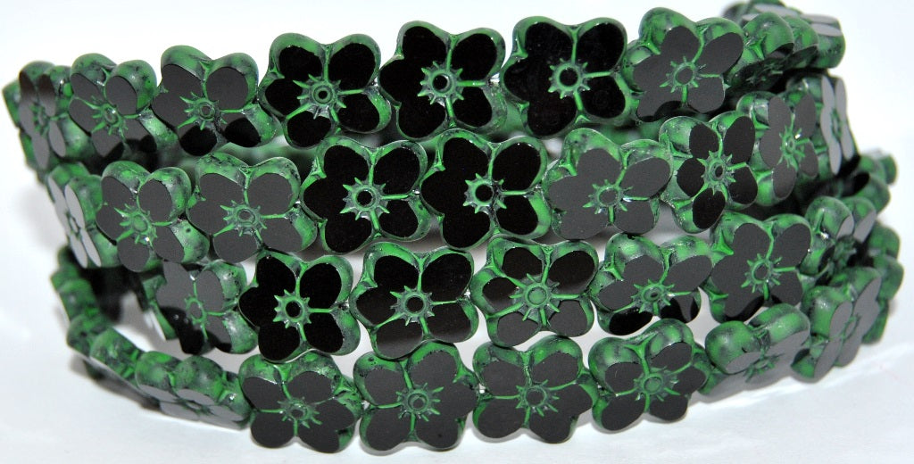 Table Cut Flower Beads Linum,Black 84307 (23980-84307), Glass, Czech Republic