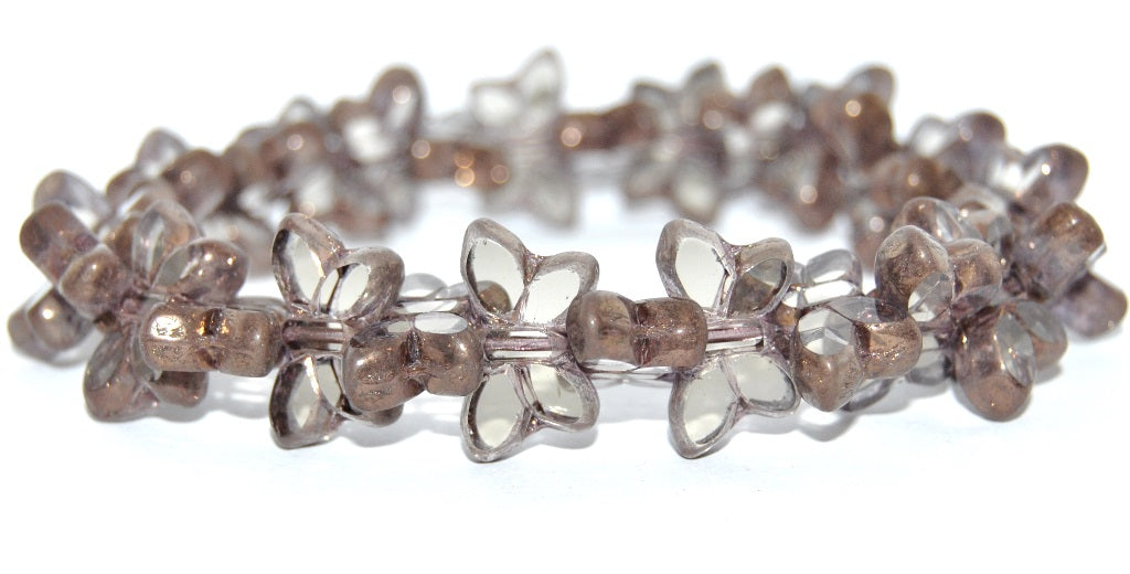 Table Cut Butterfly Beads, Transparent Gray Bronze (40020-14415), Glass, Czech Republic