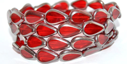 Table Cut Pear Teardrop Beads, Ruby Red Chrome 2Xside (90080-CHROME-2XSIDE), Glass, Czech Republic