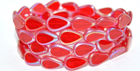 Table Cut Pear Teardrop Beads, Ruby Red Ab 2Xside (90080-AB-2XSIDE), Glass, Czech Republic