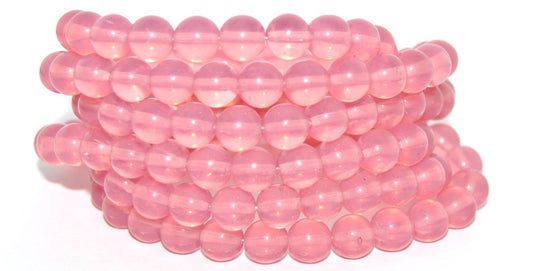 Round Pressed Glass Beads Druck, Opal Pink (71010), Glass, Czech Republic