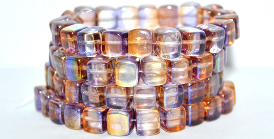 Cube Pressed Glass Beads, Pre59007 87 Crystal Glossy Purple Gold (PRE59007-87-00030-48107), Glass, Czech Republic