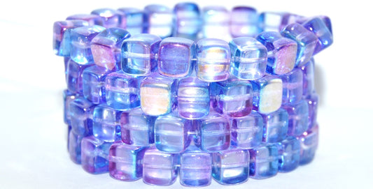 Cube Pressed Glass Beads, Pre59007 87 Crystal Glossy Blue Violet (PRE59007-87-00030-48102), Glass, Czech Republic