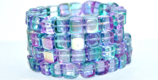 Cube Pressed Glass Beads, Pre59007 87 Crystal Glossy Blue Purple (PRE59007-87-00030-48123), Glass, Czech Republic