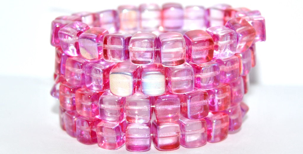 Cube Pressed Glass Beads, Pre59007 87 Crystal Glossy Red Pink (PRE59007-87-00030-48120), Glass, Czech Republic