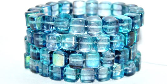 Cube Pressed Glass Beads, Pre59007 87 Crystal Glossy Turquoise Blue (PRE59007-87-00030-48103), Glass, Czech Republic