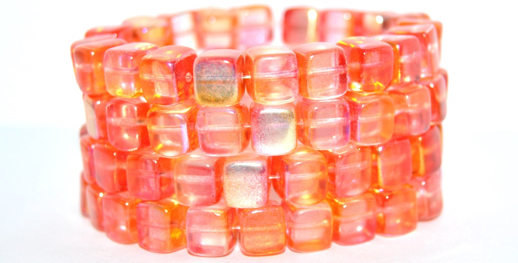 Cube Pressed Glass Beads, Pre59007 87 Crystal Glossy Red Orange (PRE59007-87-00030-48109), Glass, Czech Republic