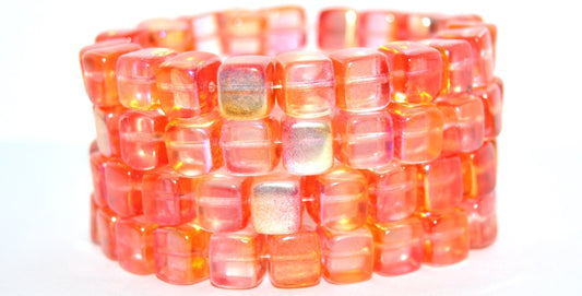 Cube Pressed Glass Beads, Pre59007 87 Crystal Glossy Red Orange (PRE59007-87-00030-48109), Glass, Czech Republic