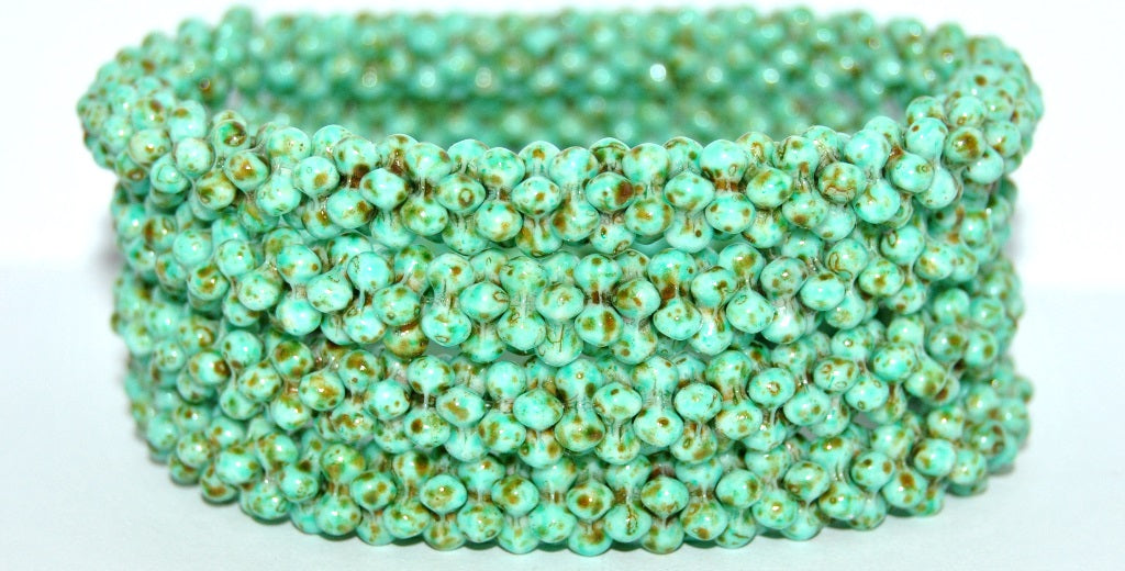 4-leaf Flower Glass beads, White Travertin 34309 (02010-86800-34309), Glass, Czech Republic