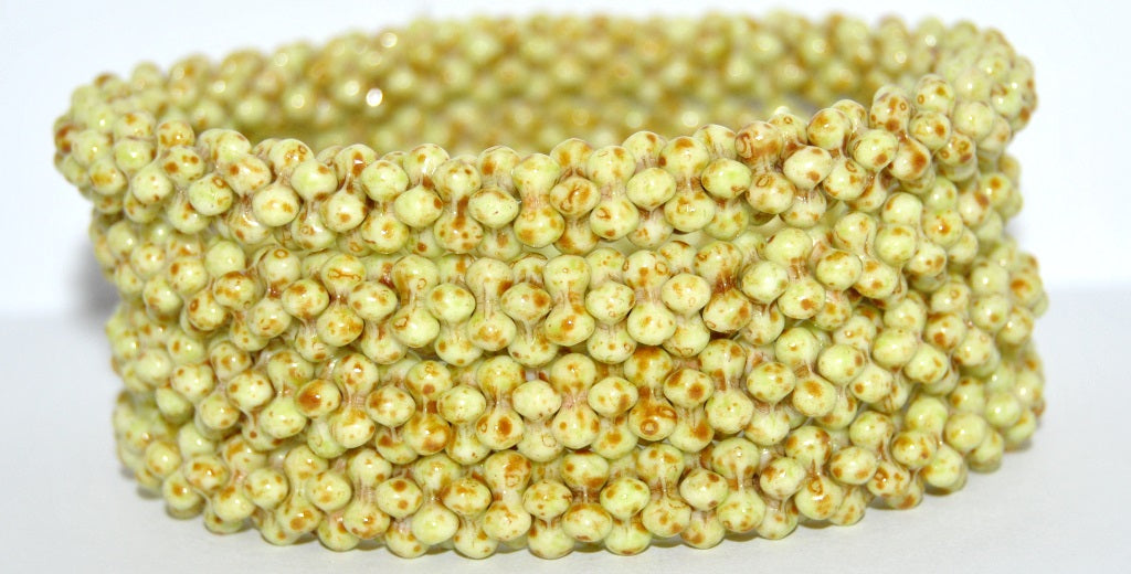 4-leaf Flower Glass beads, White Travertin 34310 (02010-86800-34310), Glass, Czech Republic