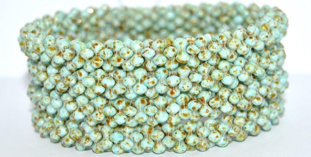 4-leaf Flower Glass beads, White Travertin 34308 (02010-86800-34308), Glass, Czech Republic