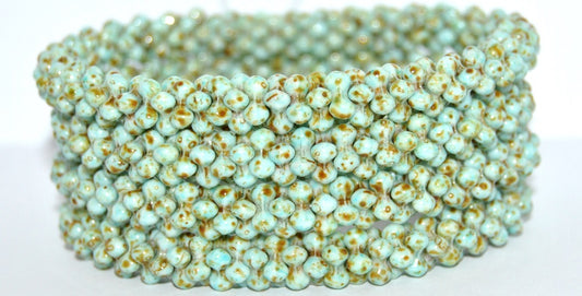 4-leaf Flower Glass beads, White Travertin 34308 (02010-86800-34308), Glass, Czech Republic
