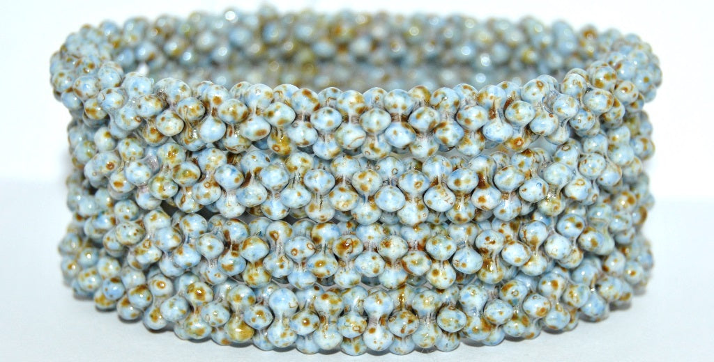 4-leaf Flower Glass beads, White Travertin 34307 (02010-86800-34307), Glass, Czech Republic