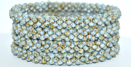 4-leaf Flower Glass beads, White Travertin 34307 (02010-86800-34307), Glass, Czech Republic