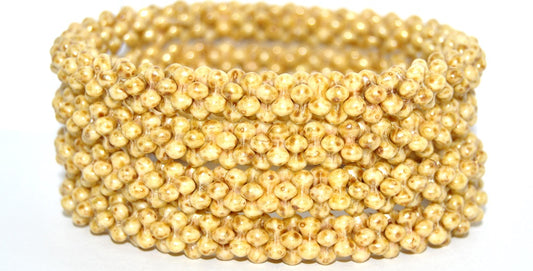 4-leaf Flower Glass beads, White Travertin 34302 (02010-86800-34302), Glass, Czech Republic