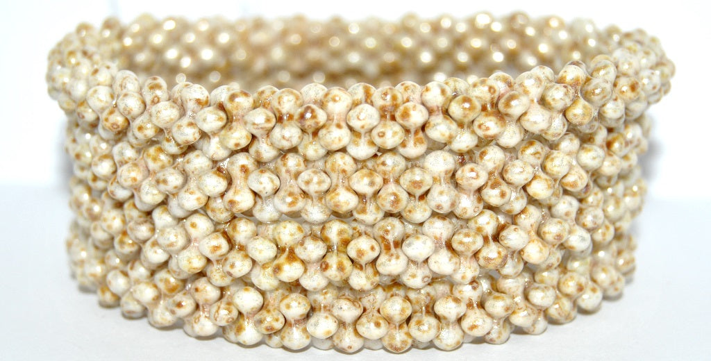 4-leaf Flower Glass beads, White Travertin 34301 (02010-86800-34301), Glass, Czech Republic