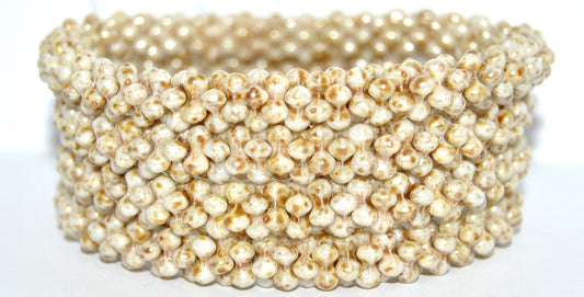 4-leaf Flower Glass beads, White Travertin 34301 (02010-86800-34301), Glass, Czech Republic