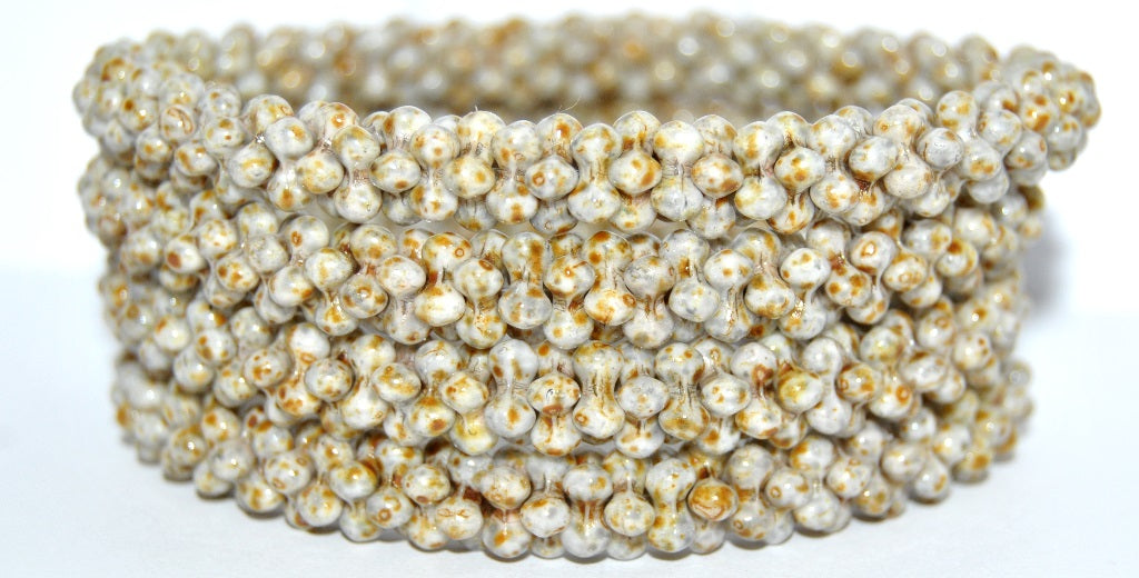 4-leaf Flower Glass beads, White Travertin 34311 (02010-86800-34311), Glass, Czech Republic