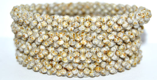 4-leaf Flower Glass beads, White Travertin 34311 (02010-86800-34311), Glass, Czech Republic