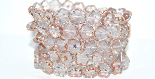Table Cut Flower Beads, Pb Opal White Rose Gold Capri 2Xside (PB-01000-27101-2XSIDE), Glass, Czech Republic