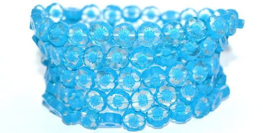 Table Cut Round Beads Hawaii Flowers, Transparent Yellow 84308 (80100-84308), Glass, Czech Republic